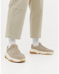 ASOS WHITE Suede Trainers With Chunky Sole In Sand