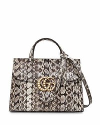 Gucci Gg Marmont Small Pearly Snakeskin Top Handle Satchel Bag Natural