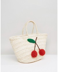 Glamorous Paper Straw Bag With Cherry Detail