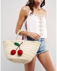 Glamorous Paper Straw Bag With Cherry Detail