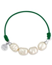Majorica Bracelet Green Elastic Cord Organic Man Made Pearl Bracelet