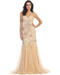 Unique Vintage Champagne Nude Sexy Lace Sweetheart Mermaid Long Dress