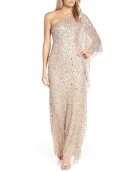 Adrianna Papell One Shoulder Beaded Evening Dress