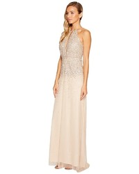 Adrianna Papell Plunging Halter Beaded Gown Dress