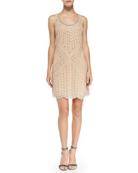 Phoebe Couture Beaded Pattern Shift Cocktail Dress