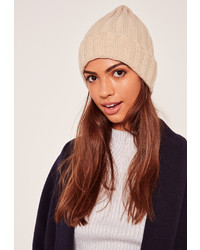 Missguided Plain Ribbed Beanie Hat Nude
