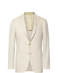 Canali Beige Kei Slim Fit Linen And Wool Blend Suit Jacket