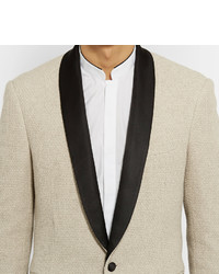 Maison Margiela Ecru Slim Fit Satin Trimmed Cotton Tweed Tuxedo Jacket
