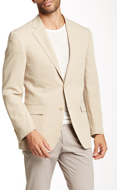 Ibiza Beige Sharkskin Two Button Notch Lapel Silk Linen Blazer