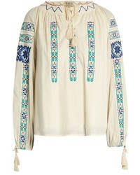 Sea Folk Embroidered Cotton Blouse