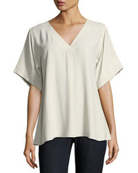 Eileen Fisher Short Sleeve V Neck Crepe Blouse Petite