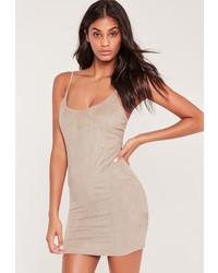 Missguided Faux Suede Bodycon Dress Nude