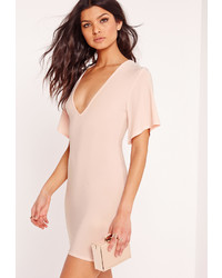 Missguided V Plunge Floaty Sleeve Bodycon Dress Pink