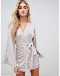 Missguided Slinky Plunge Neck Midi Dress In Silver