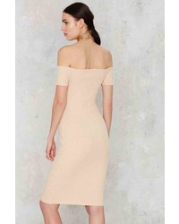 Factory Tori Ribbed Off The Shoulder Dress Nude