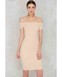 Factory Tori Ribbed Off The Shoulder Dress Nude