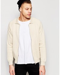 Asos Brand Knitted Bomber Jacket With Cotton In Beige