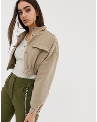 Missguided Cropped Bomber Jacket In Beige