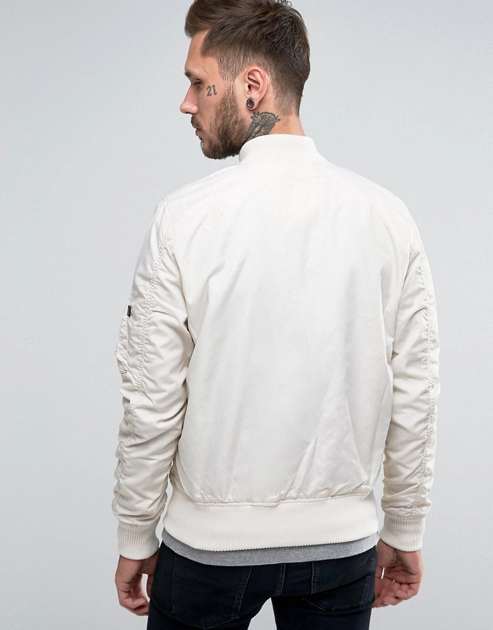 Alpha Industries Ma 1 Bomber Jacket Slim Fit In Off White, $154