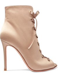 Gianvito Rossi Lace Up Satin Boots Neutral
