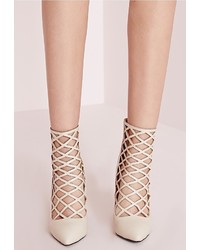 Missguided Laser Cut Caged Heeled Boots Nude