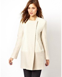 French Connection Notgoogle Neat Weave Coat With Boucle Panel Beige