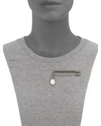 Alexander McQueen Safety Pin Crystal Faux Pearl Brooch