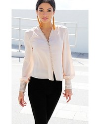 Concrete Runway Daily Grind Beige Button Down Blouse