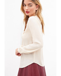 Forever 21 Contemporary Pintucked Lace Button Down Blouse