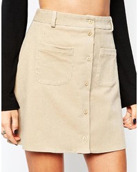 Reclaimed Vintage Button Front Mini Skirt With Pocket Detail In Cordurory