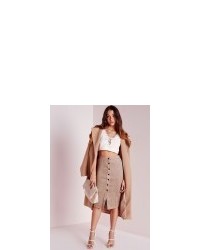 Missguided Button Through Faux Suede Midi Skirt Taupe