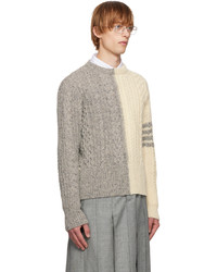 Thom Browne Gray Off White 4 Bar Sweater