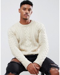 ASOS DESIGN Heavyweight Cable Knit Jumper In Oatmeal