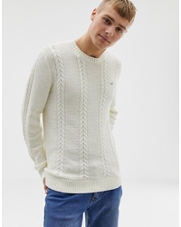 Hollister Icon Logo Cable Knit Jumper In Cream