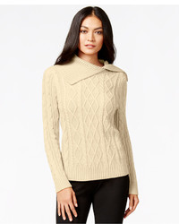 Jeanne Pierre Asymmetrical Collar Cable Knit Sweater
