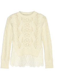 Vanessa Bruno Layered Cable Knit Wool And Broderie Anglaise Linen Sweater