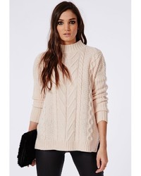 Missguided Cable Front Oversized Slouch Knit Sweater Peach