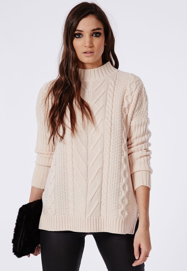 Missguided Cable Front Oversized Slouch Knit Sweater Peach, $50 ...