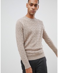 MOSS BROS Moss London Lambswool Jumper With Cable Knit In Camel