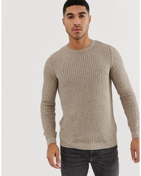 ASOS DESIGN Muscle Fit Lightweight Cable Jumper In Beige