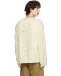 Maison Margiela Off White Wool Cable Knit Crewneck Sweater