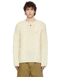 Maison Margiela Off White Wool Cable Knit Crewneck Sweater