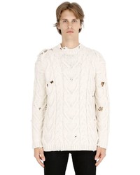Palm Angels Destroyed Cotton Cable Knit Sweater