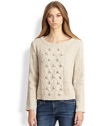 Milly Sparkle Embellished Cable Knit Sweater