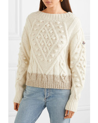 Moncler Two Tone Cable Knit Alpaca Blend Sweater