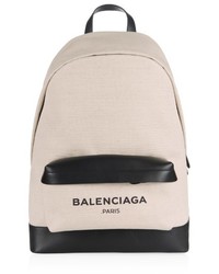 Balenciaga Large Navy Canvas And Leather Backpack
