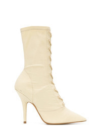 Beige Canvas Lace-up Ankle Boots