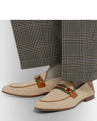 Gucci Brixton Webbing Trimmed Horsebit Collapsible Heel Canvas And Leather Loafers