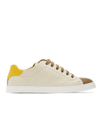 Fendi Beige And Brown Canvas Leather Sneakers