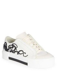 Alexander McQueen Embroidered Canvas Leather Low Top Sneakers